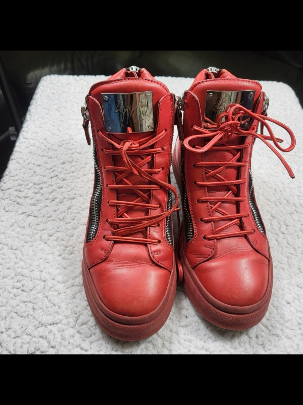 Giuseppe Zanotti Red Leather Rubber Sole High Sneakers. Sz 38
